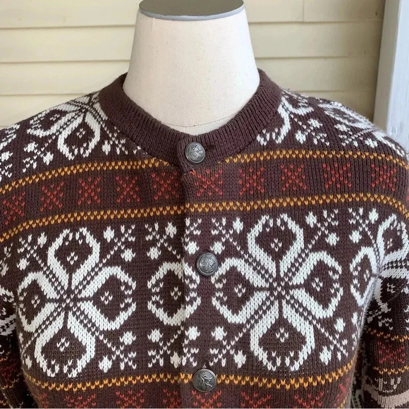 Vintage Jersild DuPont Orlon Men’s XL Cardigan Sweater Brown Nordic Moose 1950s - Picture 5 of 14